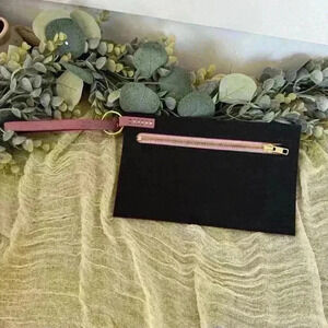 Wolf Leathers Clutch,‎ Pink/Black Brass Essentials Thin Nubuck Leather
